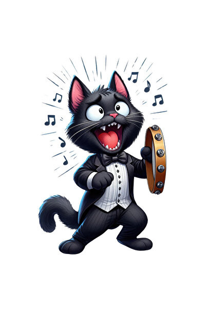 StoryGift Romania Sticker Eticheta 40CM cu pisicuta cantareata, zurgalai, ilustratie, zgomot, muzica, melodie, g