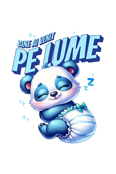 StoryGift Romania Sticker Cu Urs Panda Bebe Cu Scutec Text Bine Ai Venit Pe L...