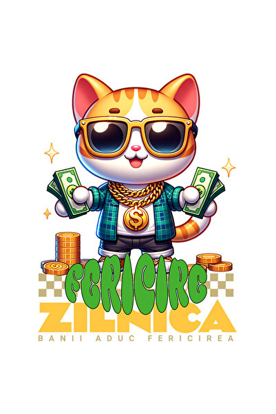 StoryGift Romania Sticker Autocolant 70CM cu Pisica Gangster Cu Bancnote bani...