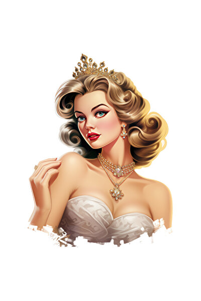 StoryGift Romania Sticker Adeziv 90CM cu o femeie frumoasa, ilustratie, regina, coronita, rochie alba, bijuterii