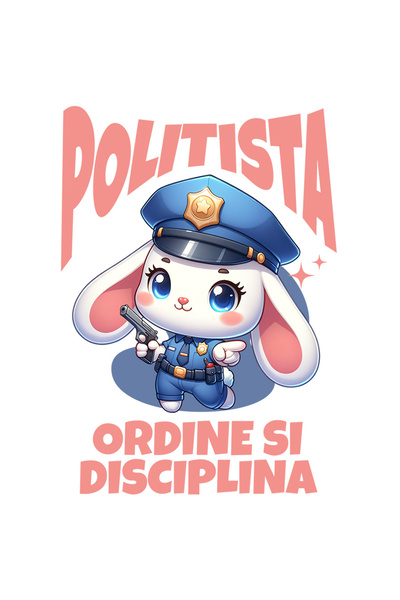 StoryGift Romania Sticker Eticheta 50CM cu Iepure Alb Cu Urechi Lungi Tinuta Politie Aparare Insigna Arma Text P