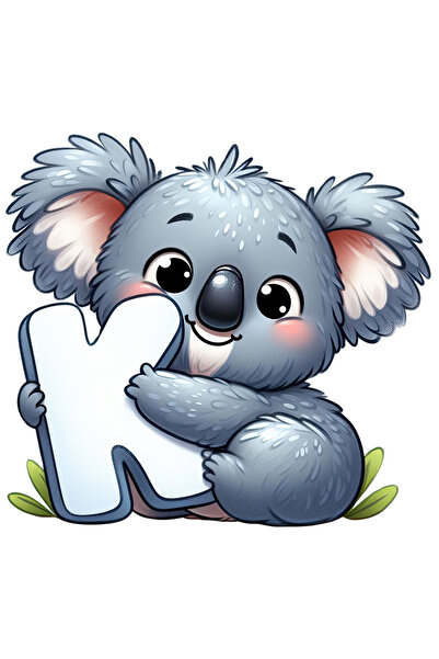 StoryGift Romania Sticker Adeziv 90CM cu un ursulet Koala cu litera "K", ilustratie, pentru copii, scoala, elev,