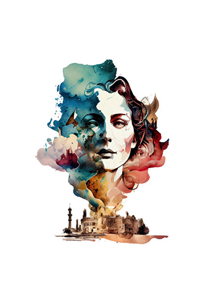 StoryGift Romania Sticker Adeziv 90CM Cu Portret Femeie Batrana, Din Fumul Di...