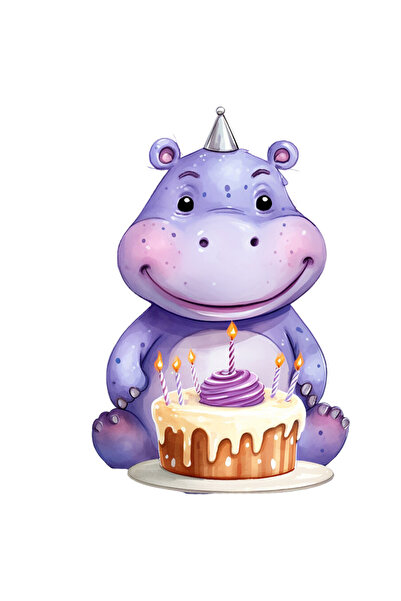 StoryGift Romania Sticker Autocolant 70CM cu un pui de hipopotam mov, ilustra...