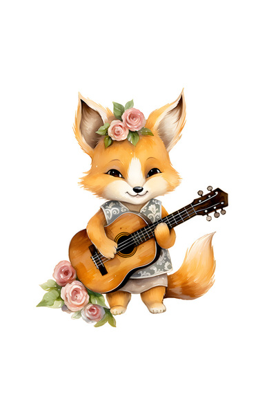 StoryGift Romania Sticker Adeziv 90CM cu o vulpe care canta la chitara, ilust...