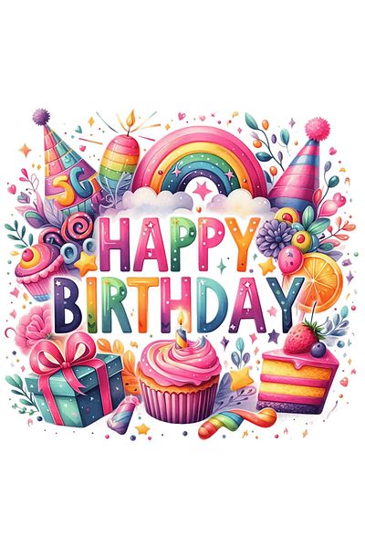 StoryGift Romania Sticker Cu Mesajul "happy Birthday", Cadouri, Prajituri, La Multi Ani, Aniversare, Zi De N
