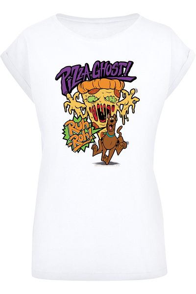 F4NT4STIC Damen Scooby Doo Pizza Ghost -blk Mit Damen-T-Shirt mit verlängerter Schulter