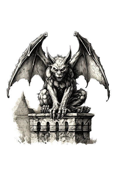 StoryGift Romania Sticker Adeziv 90CM cu o statuie reprezentand o creatura inspaimantatoare cu aripi de liliac,