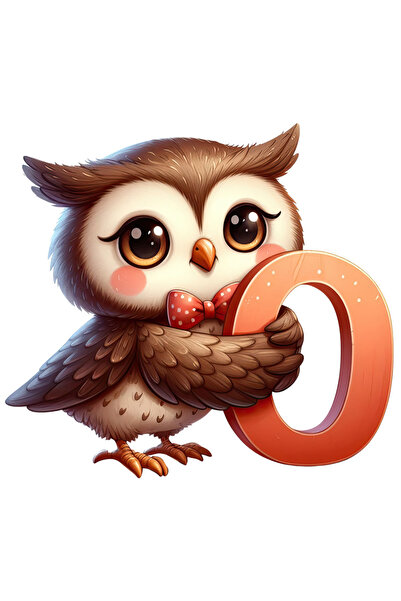 StoryGift Romania Sticker Cu O Bufnita Maronie Cu Litera "o", Ilustratie, Pen...