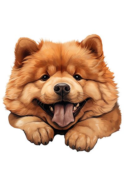 StoryGift Romania Sticker Adeziv 90CM cu un caine Chow Chow, ilustratie, limba scoasa, maro deschis, grasut, fer