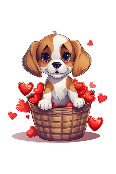 StoryGift Romania Sticker Eticheta 50CM cu o catelusa care sta intr-un cosule...