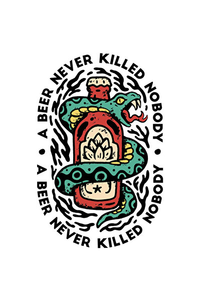 StoryGift Romania Sticker Adeziv 90CM Cu Mesaj In Engleza A Beer Never Killed Nobody, Sarpe, Sticla, Bere, Bautu