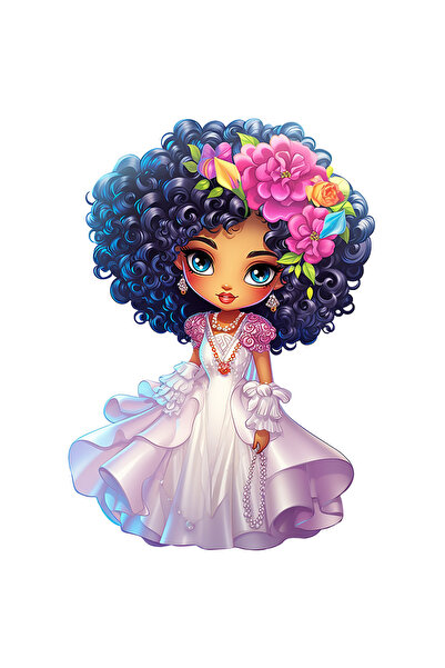 StoryGift Romania Sticker 70CM with a black girl in a wedding dress, illustration, flowers, jewelry