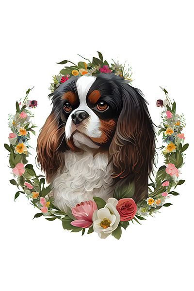 StoryGift Romania Sticker Eticheta 50CM cu un catel serios de talie mica, ilustratie, floricele pe cap si in for