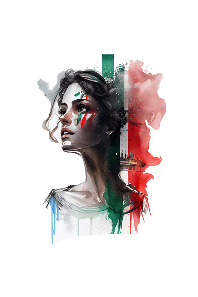 StoryGift Romania Sticker Eticheta 50CM Cu Portret Pictura Curgatoare Fata Privind In Stanga, Steagul Italiei, P