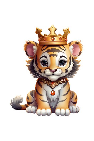 StoryGift Romania Sticker With A Tiger Cub Wearing A Royal Crown, Nobility, Cheerful, Gold, Stones Price