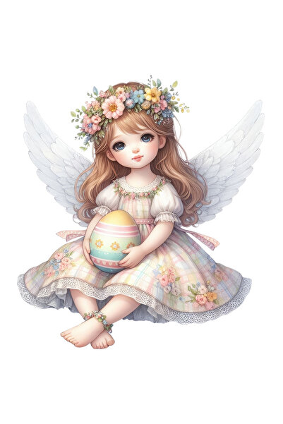 StoryGift Romania Adhesive Sticker 90CM with a little girl with angel wings, illustration, flowered dress, holding an egg
