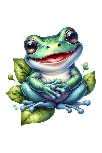 StoryGift Romania Sticker Sticker 70CM with a happy frog, illustration, leaves, water, lake, puddle, happiness, na