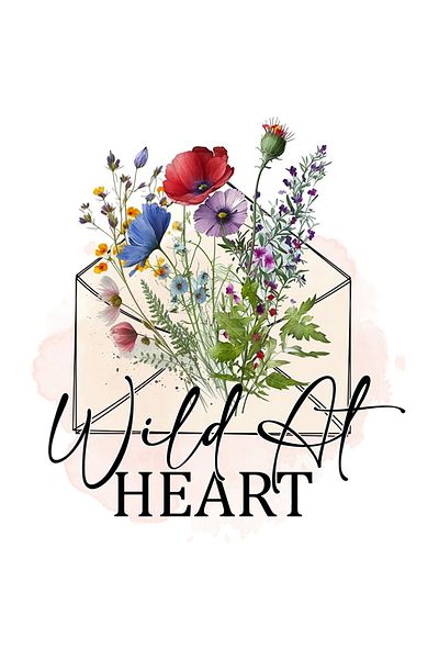 StoryGift Romania Sticker Eticheta 50CM cu mesajul "Wild at heart", ilustratie, motivational, flori, plic, salba