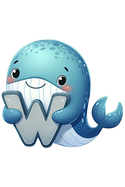 StoryGift Romania Sticker Adeziv 90CM cu o balena cu litera "W", ilustratie, ...