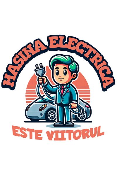 StoryGift Romania Sticker Adeziv 90CM cu Barbat Animatie Incarcator Masina Electrica Text Masina Electrica Este