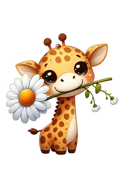 StoryGift Romania Sticker Eticheta 50CM cu un pui de girafa care tine o floar...