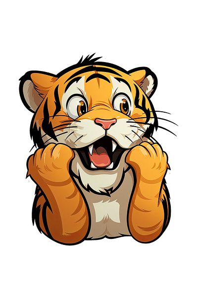 StoryGift Romania Sticker With A Shocked Tiger, Illustration, Surprised, Amazed, Wild Animal, Feline, Left C