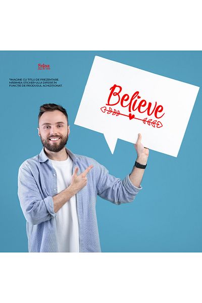 StoryGift Romania Sticker Adeziv 90CM Exterior cu inimioare si textul "Believe" - crede speranta , Vinyl Rosu, 90 cm