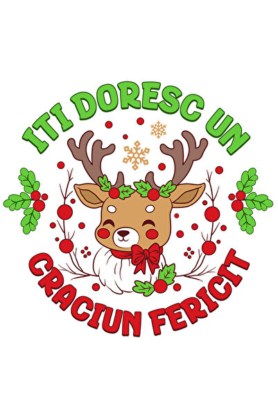 StoryGift Romania Sticker Autocolant 70CM cu Ren Cu Coarne Lungi Impodobite Text Iti Doresc Un Craciun Fericit c