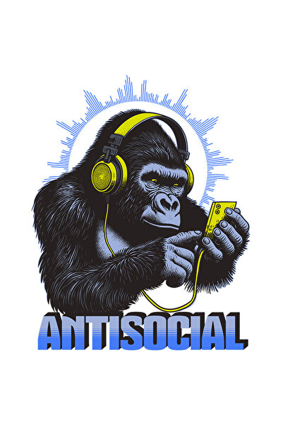 StoryGift Romania Sticker Autocolant 70CM Adeziv Gorila ascultand muzica text...