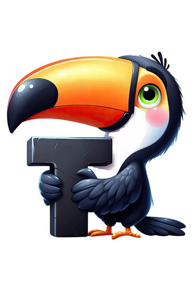 StoryGift Romania Sticker 10 Cm Cu Pasarea Tucan Cu Litera "t", Ilustratie, Pentru Copii, Scoala, Elev, Clasa I, Z