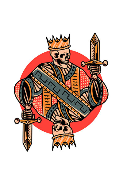 StoryGift Romania Sticker Eticheta 40CM Cu Schelet, Rege, Sabie, Coroana, Carte De Joc, cu Margini Albe, PVC Vi