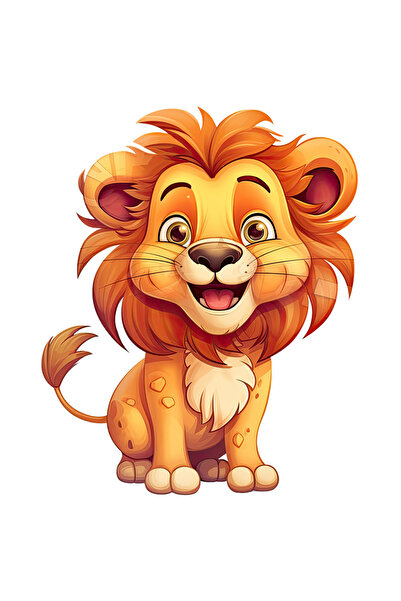 StoryGift Romania Sticker Cu Un Leu Vesel, Ilustratie, Animal Salbatic, Regel...