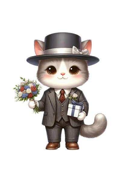 StoryGift Romania Sticker Cu O Pisicuta La Costum, Ilustratie, Palarie, Cadou...