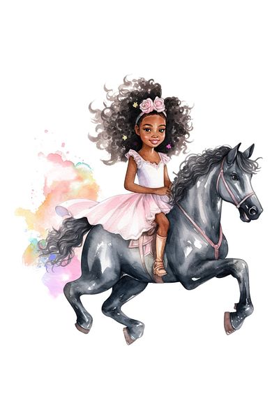 StoryGift Romania Sticker Autocolant 70CM cu o fetita care calareste un cal gri, ilustratie, rochita, roz, pete