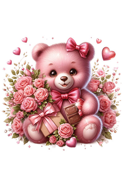 StoryGift Romania Sticker Eticheta 40CM cu un ursulet de plus care zambeste, ilustratie, trandafiri, flori, cioc