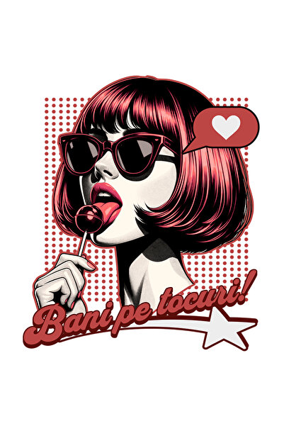 StoryGift Romania Sticker Adeziv Bani Pe Tocuri Fata Cu Ochelarii De Soare Si Bomboana Cu Margini Albe, Pvc