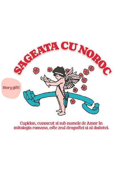 StoryGift Romania Sticker Eticheta 50CM Adeziv Cupidon citind ziarul valentin...