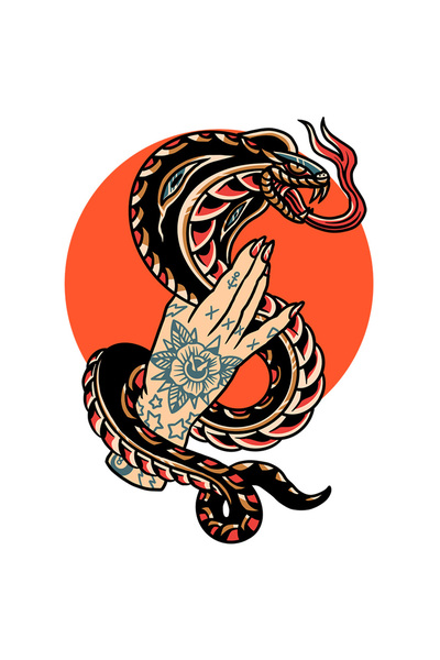 StoryGift Romania Sticker Autocolant 70CM Cu Sarpe, Cobra, Cerc, Mana, Tatuaje, Floare, Stele, cu Margini Albe,