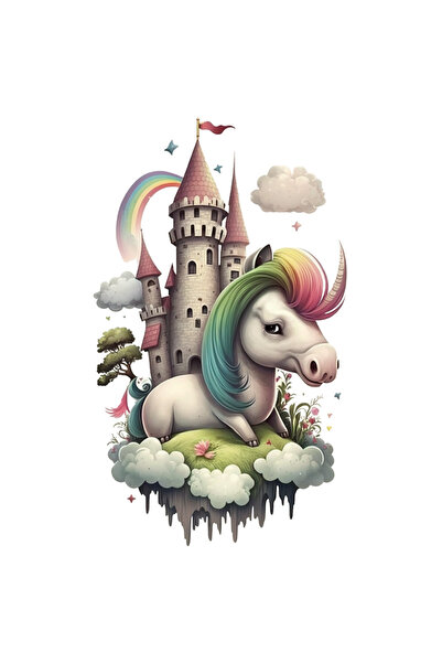 StoryGift Romania Sticker Autocolant 70CM Cu Unicorn, Castel, Curcubeu, Fanta...