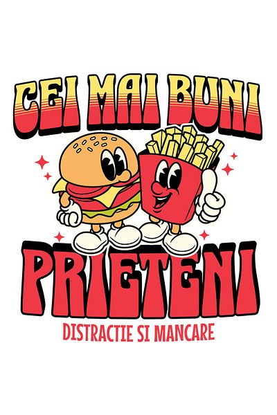 StoryGift Romania Sticker Cu Hamburger Si Cartofi Prajiti Cuplu Perfect Text Cei Mai Buni Prieteni Distracti