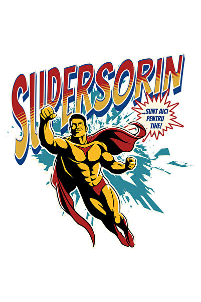 StoryGift Romania Sticker Eticheta 40CM cu Barbat Puternic In Zbor Super erou Costum Desene Animate Text Super S