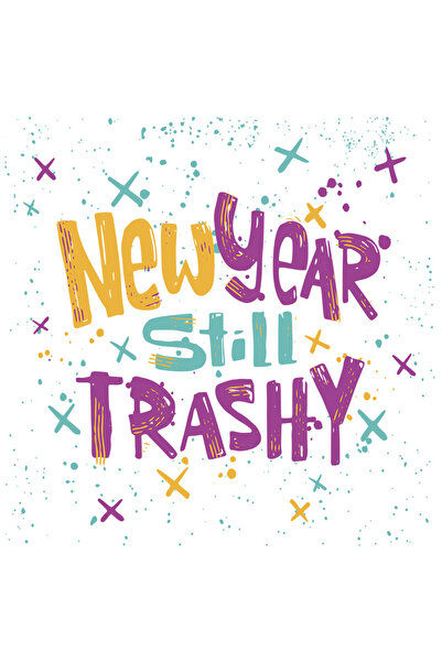 StoryGift Romania Sticker Adeziv 90CM New Year Still Trashy, cu Margini Albe, PVC Vinyl 90 cm