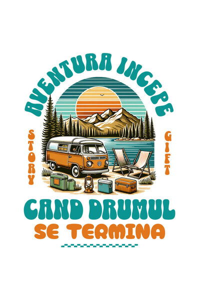 StoryGift Romania Sticker Eticheta 50CM cu Plimbare Cu Rulota Intre Munti, Ap...