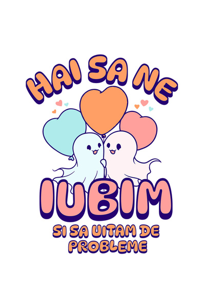 StoryGift Romania Sticker Autocolant 70CM cu Cuplu Fantome Fericit Text Hai S...