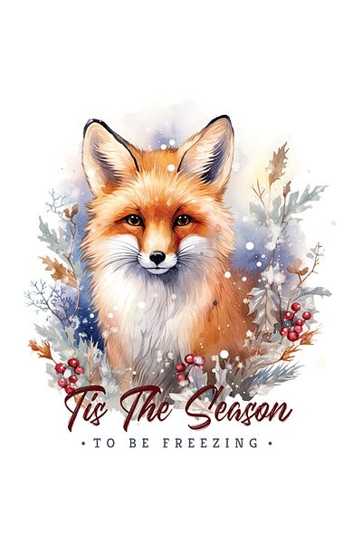 StoryGift Romania Sticker Autocolant 70CM cu vulpe cu mesajul "Tis the Season to be freezing", Craciun fericit,