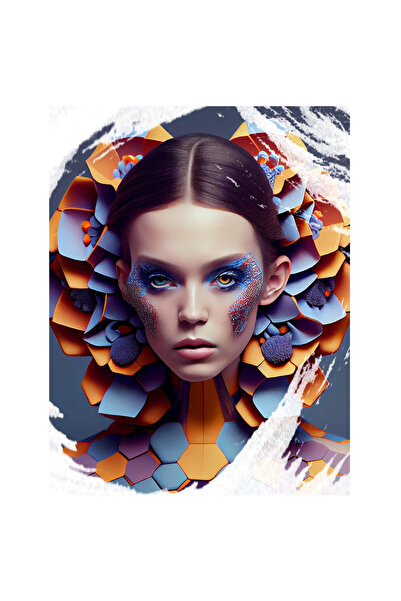 StoryGift Romania Sticker Autocolant 70CM Cu Portret Cu Fata Make Up Mov Albastru Cu Sclipici, Albastru Portocal