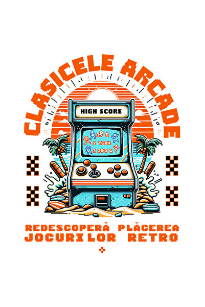 StoryGift Romania Sticker Autocolant 70CM cu Arcada Vintige Nostalgie Plaja Tropicala Jocuri Video Retro cu Mar