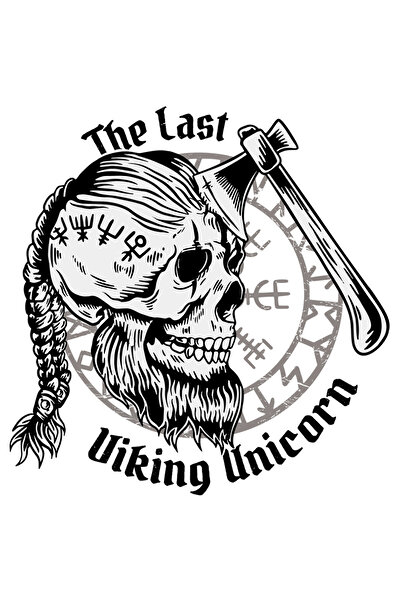 StoryGift Romania Sticker Eticheta 50CM Personalizata The Last Viking Unicorn, Craniu, Topor, Valhalla, cu Marg