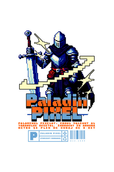 StoryGift Romania Sticker Adeziv Cavaler In Pixel Jocuri Video Paladin Pixel Cu Margini Albe, Pvc Vinyl 50